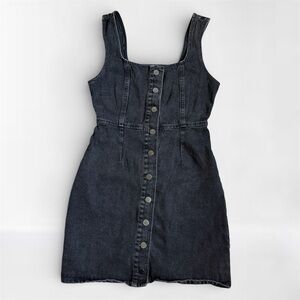 Urban Outfitters Black Button-Through Denim Mini Dress in Black